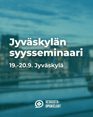 Teksti: Jyväskylän syysseminaari 19.-20.9. Jyväskylä. Kuvassa sumennettu siluettikuva Jyväskylästä.