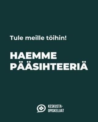 Teksti: Tule meille töihin. Haemme pääsihteeriä.